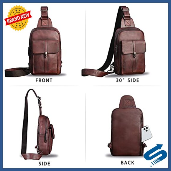 Genuine Leather Crossbody Backpack Daypack Vintage Retro Casual Hiking main image 4